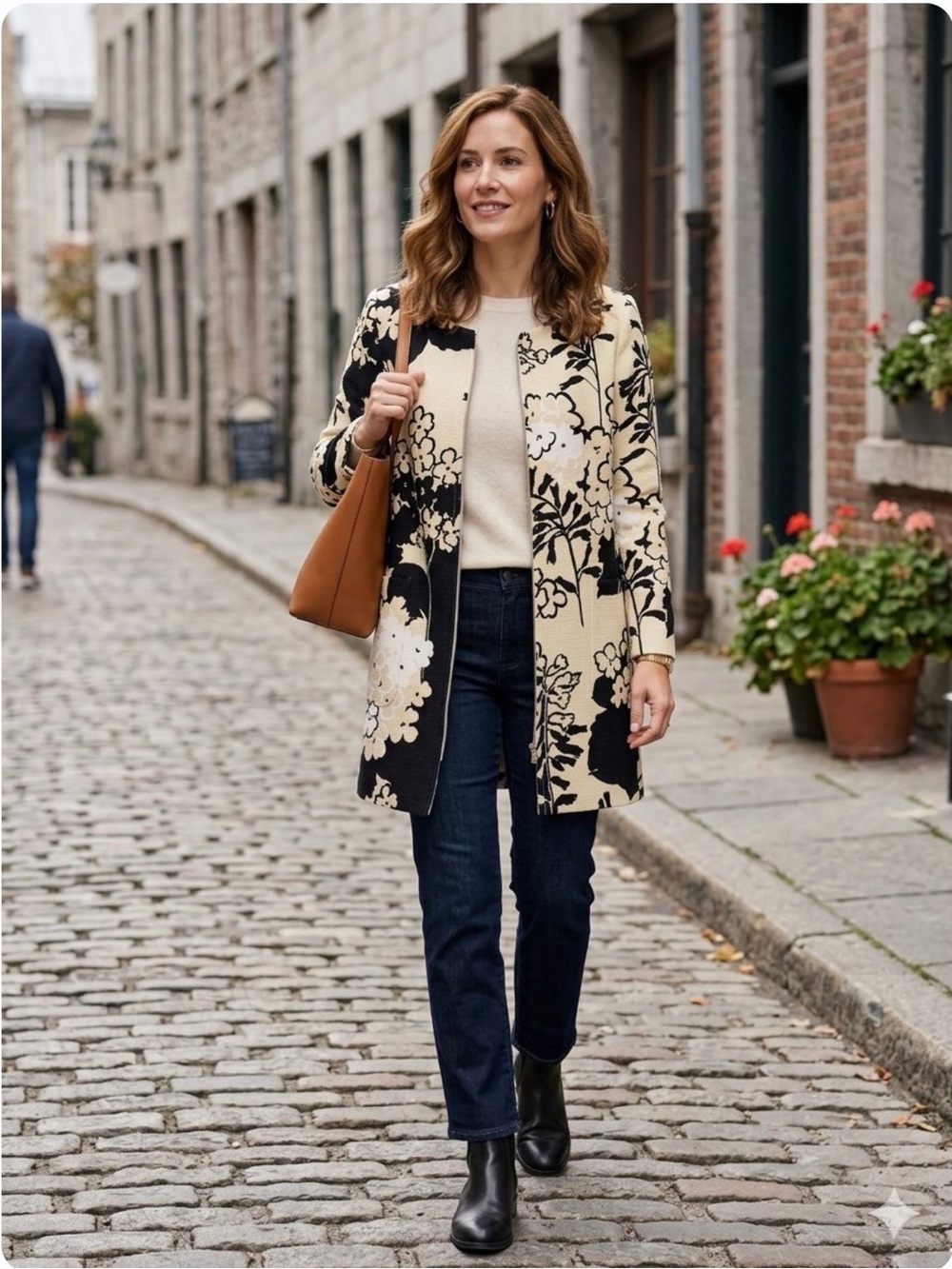 Carlisle Black & Cream Floral Longline Jacket Dress size 10